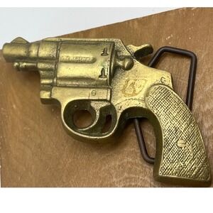 Solid‎ Brass Short Barrel Snubnose Revolver Pistol 79 Baron Vintage Belt Buckle